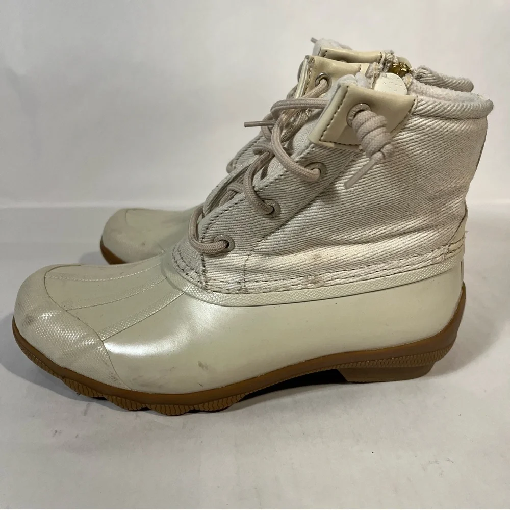 Sperry Syren Gulf Waterproof Rubber Duck Boots Cream Oat STS86758 Size 5